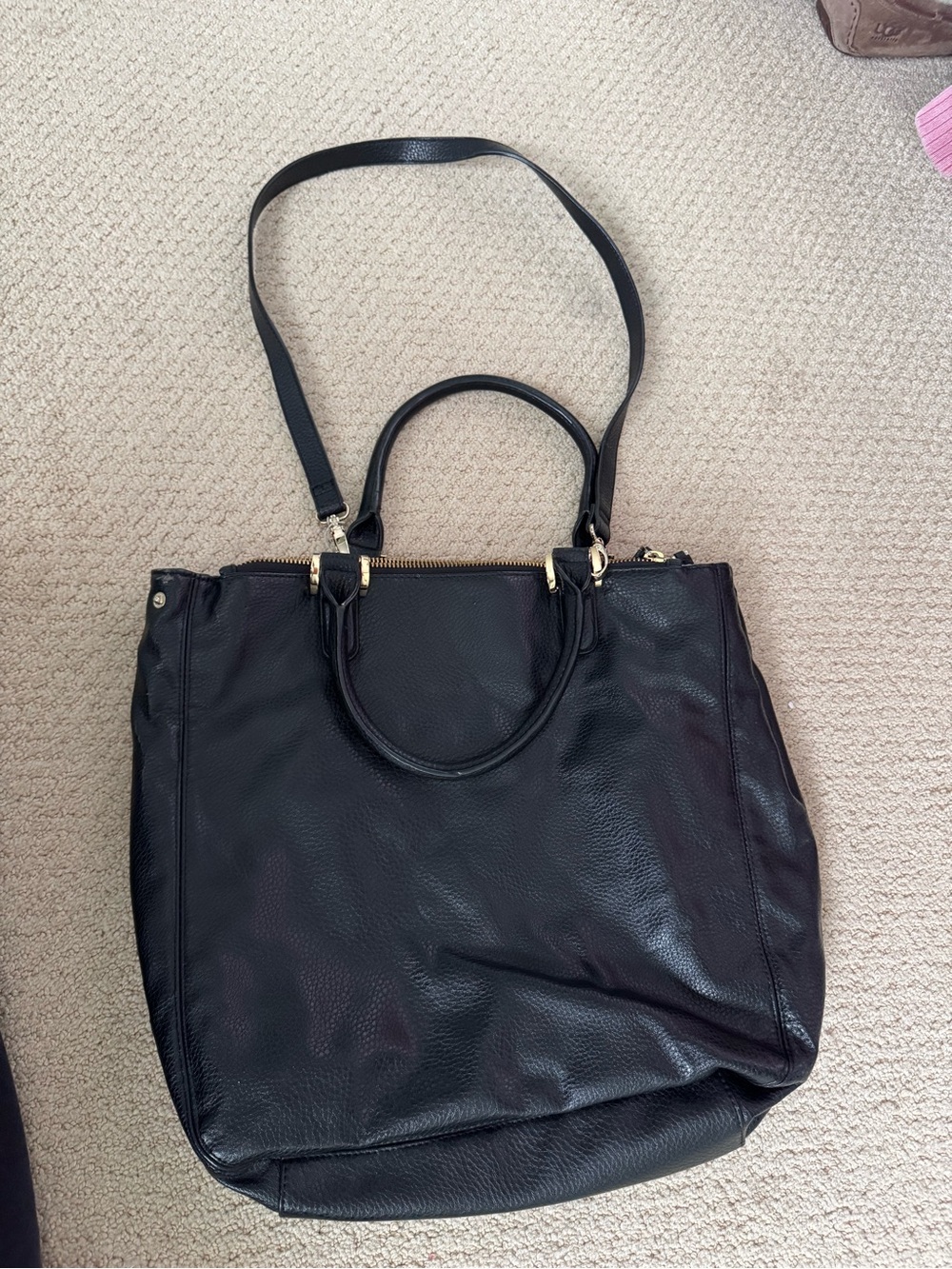 The Limited Black Leather Tote with Dual Handles and Shoulder Strap